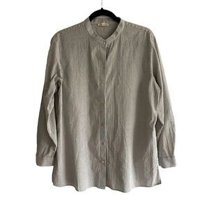(SOLD) EILEEN FISHER Organic Cotton Button Front Oversized Striped Blouse L